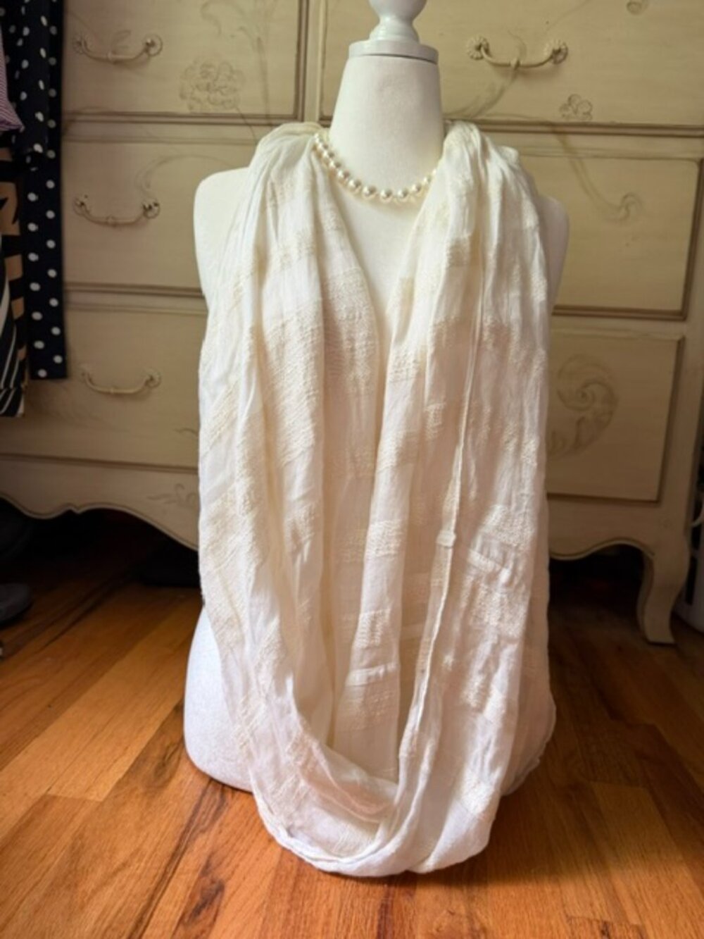 Ann Taylor Cotton Lightweight Cream Infinity Scarf- beautiful detailed fabric
